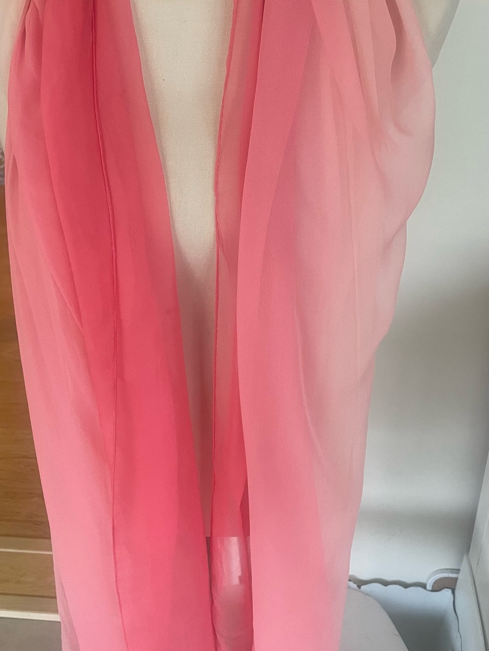 Silk Chiffon Pink to White Ombre Long Scarf 37 X 76 inches Italy NNT